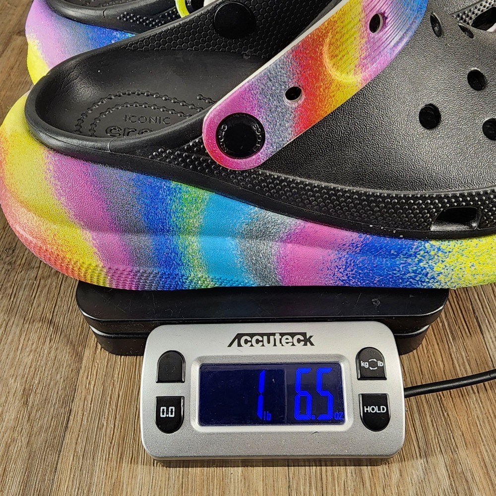 Crocs Classic Bae Clog Black Rainbow Spray Dye Platform Sandals Women Size 7 - Picture 9 of 9